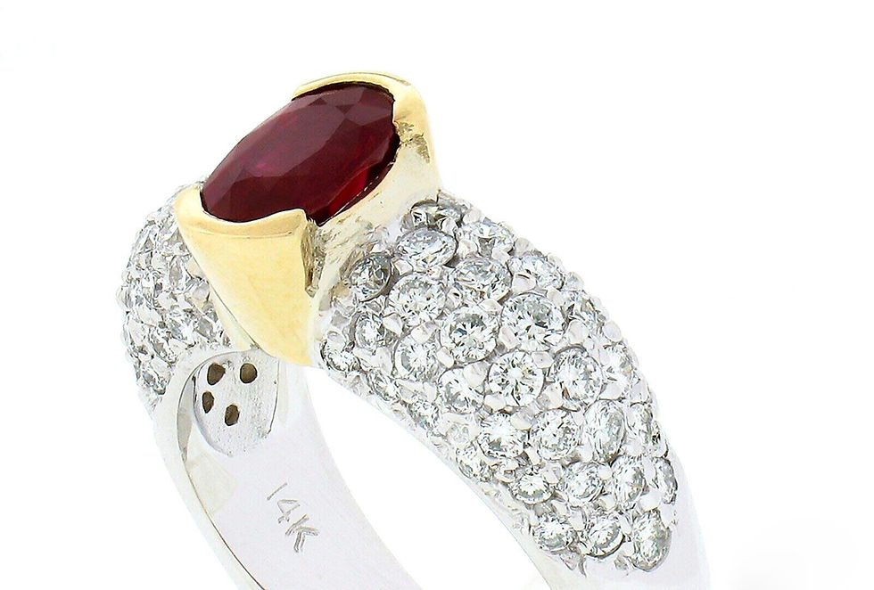 Thumbnail: NEW 14k TT Gold 2.61ctw GIA Burma Oval Ruby w/ Pave Diamond Sides Cocktail Ring