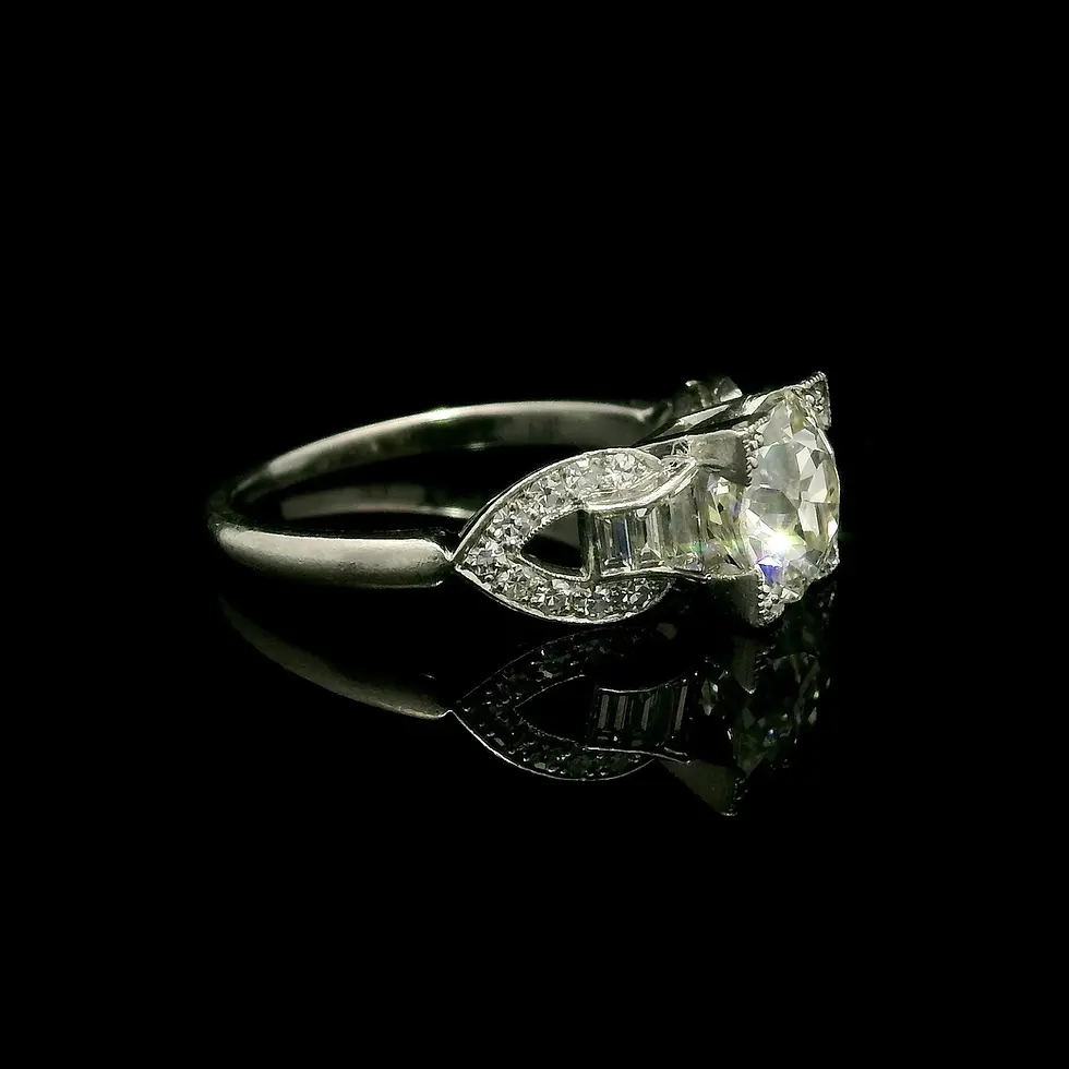 Thumbnail: Antique Edwardian Platinum 2.09ctw Old Diamond Buckle Sides Engagement Ring