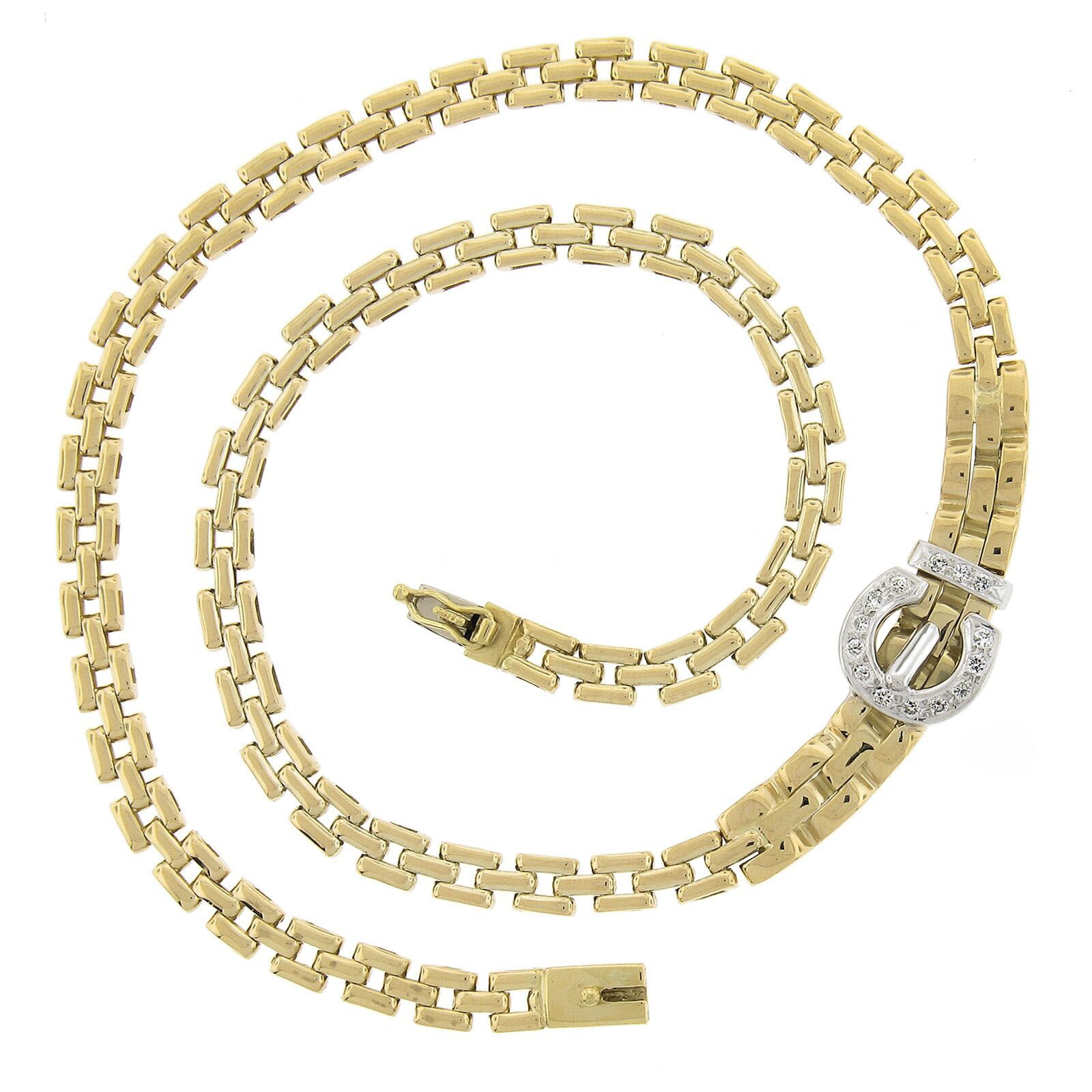 18k Two Tone Gold 0.15ctw Diamond Buckle Graduated Panther Link Necklace