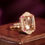 Thumbnail: Art Deco Inspired 14k Gold 3.60ctw Morganite Ruby and Diamond Halo Ring