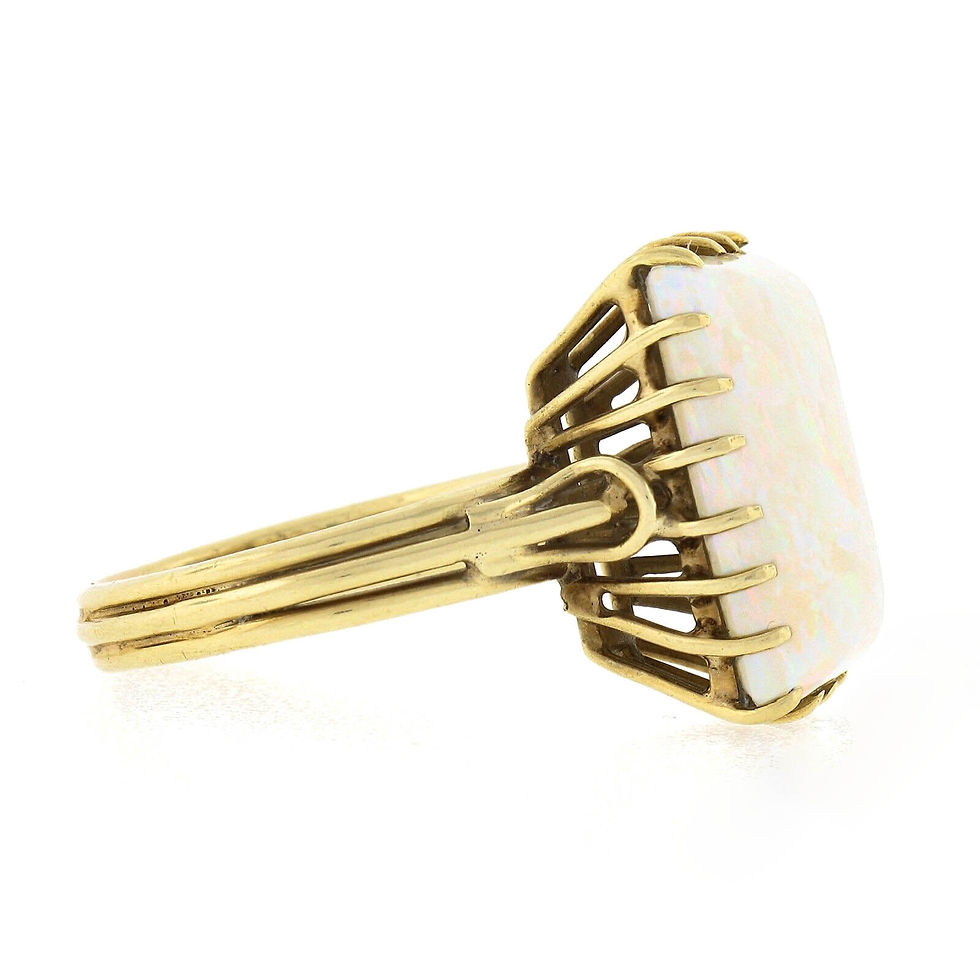 Thumbnail: Vintage Handmade 18k Gold Rectangular Cabochon Cut Opal Solitaire Cocktail Ring