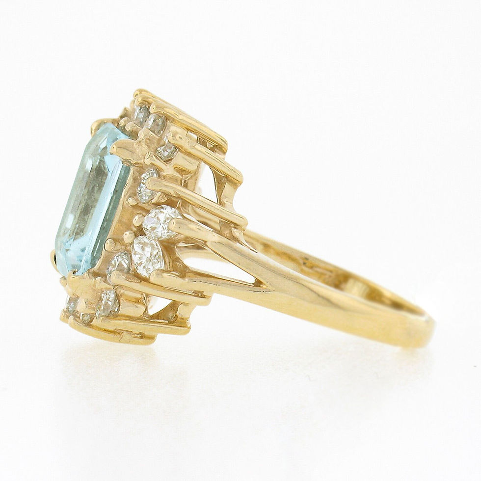 Thumbnail: Estate Yellow Gold Aquamarine and Diamond Halo Ring
