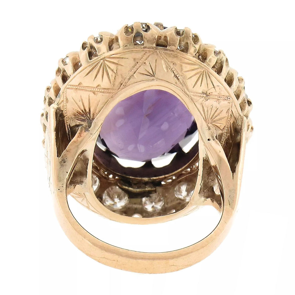 Thumbnail: Victorian Revival 14K Gold 19.50ctw Oval Amethyst  Diamond Halo Cocktail Ring