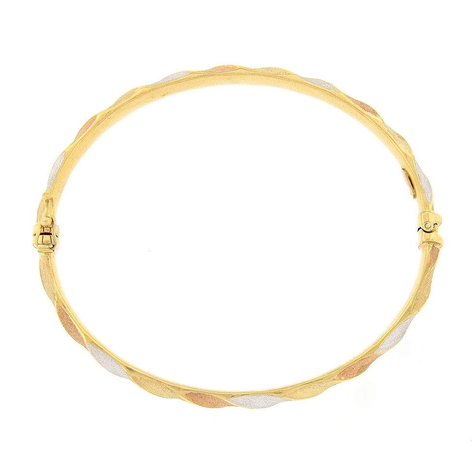 Thumbnail: 14K Tricolour Gold  Brushed Finish Hinged Open Bangle Bracelet