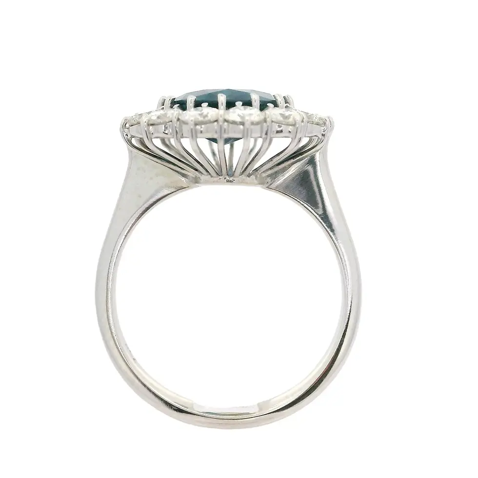 Thumbnail: 18k White Gold 4.65ctw Sapphire Solitaire & Diamond Halo Princess Diana Ring