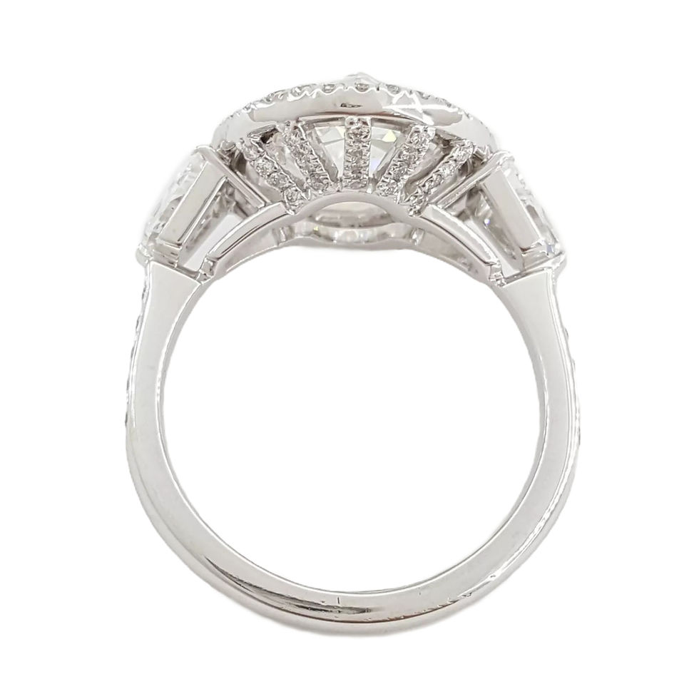 Thumbnail: Platinum 6.44ctw Oval Rose Cut Diamond Halo 3 Stone Engagement Ring