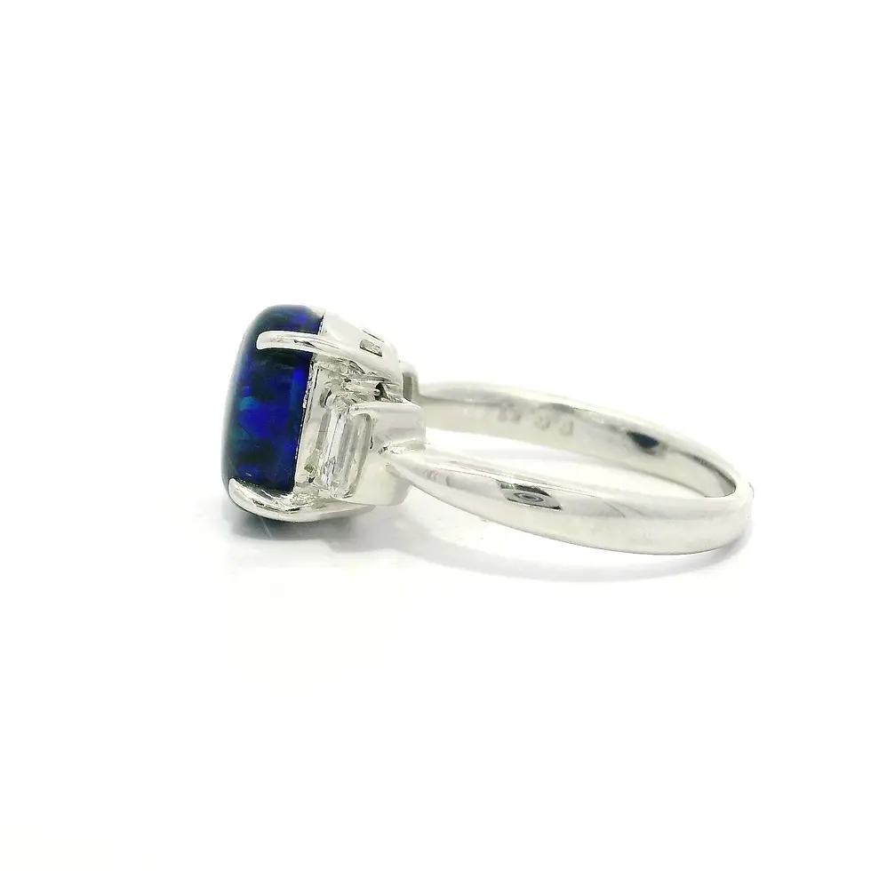 Thumbnail: Platinum 3.22ctw Quality Fiery Solid Black Opal and Diamonds 3 Stone Ring