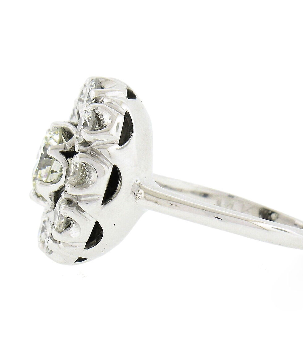 Thumbnail: Vintage 14K White Gold 1.75ctw Round Diamond Cluster Platter Ring