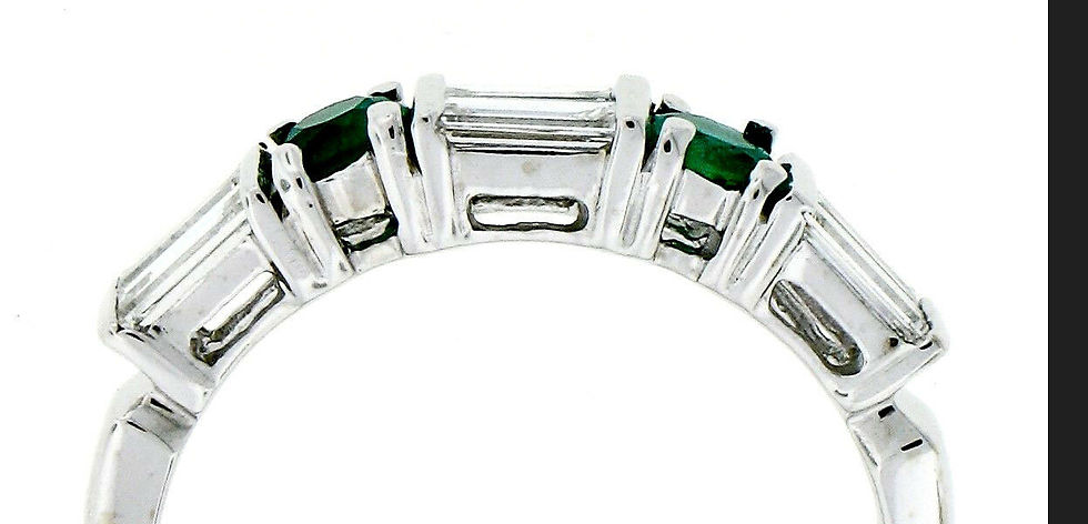 Thumbnail: 18K White Gold 1.30ct Alternating Round Emerald & Baguette Diamond Band Ring