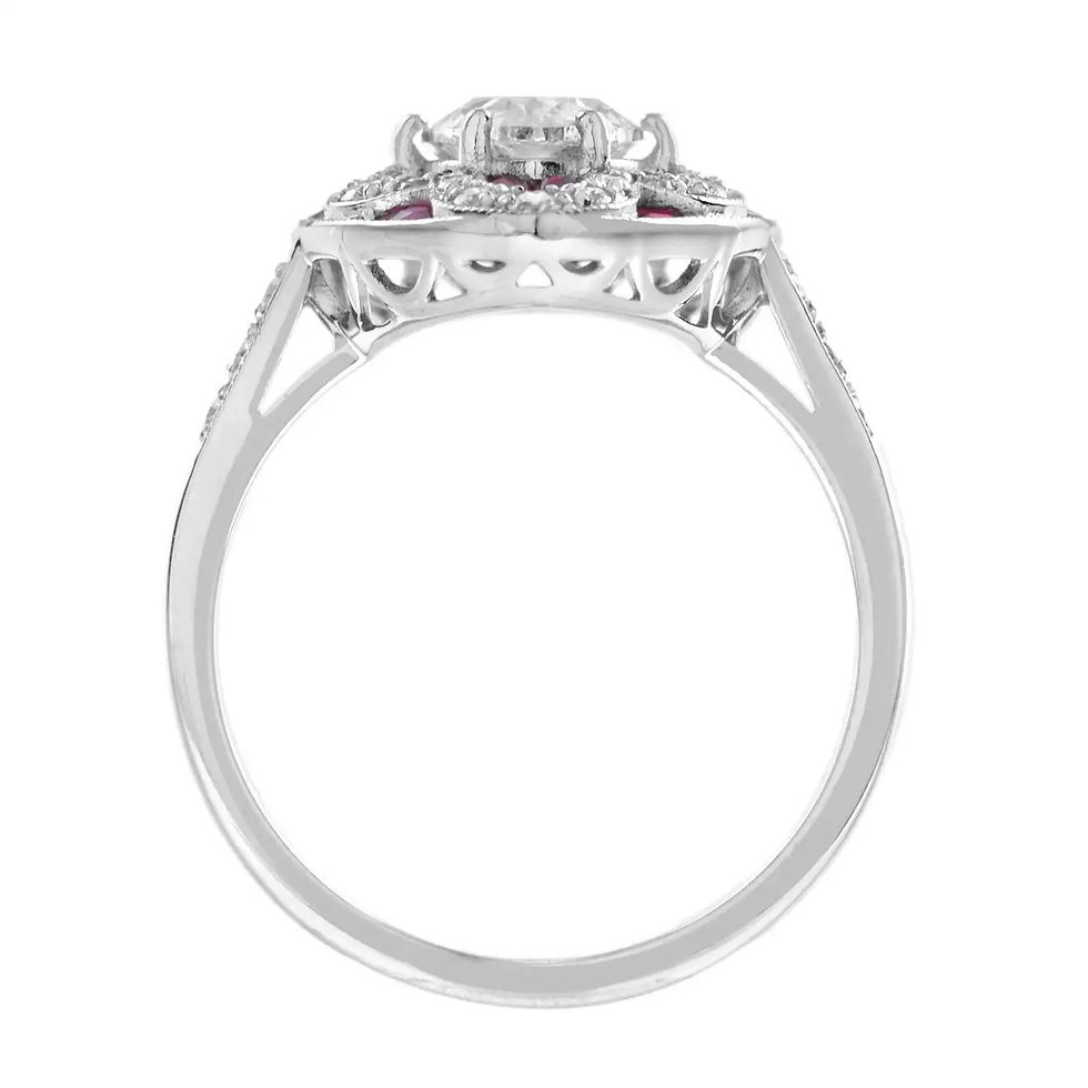 Thumbnail: Art Deco Inspired 18k Gold 2.82ctw Pear Cut Diamond & Ruby Heart Shape Ring