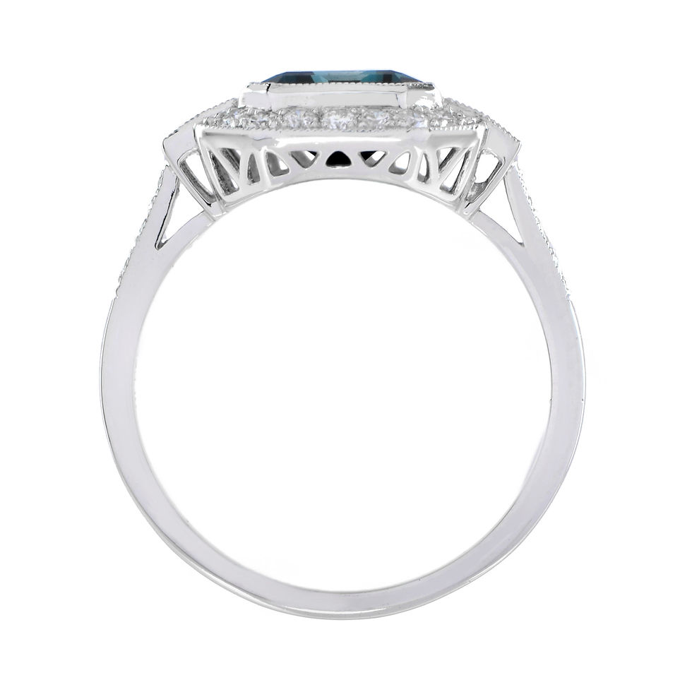 Thumbnail: Art Deco Inspired 4.74ctw London Blue Topaz & Diamond Rectangular Halo Ring