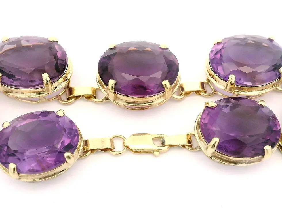 Thumbnail: Vintage Solid Yellow Gold 50ctw Large Oval Amethyst Link Bracelet