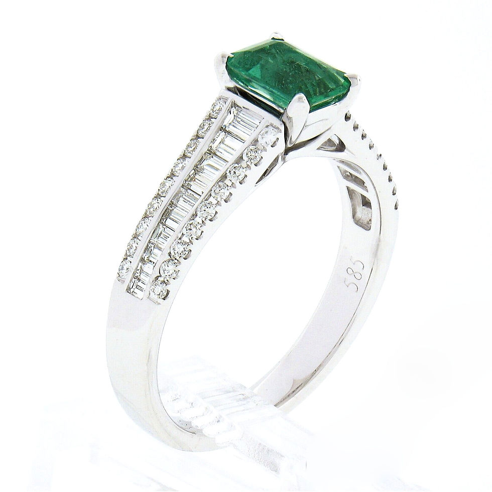 Thumbnail: 14K White Gold 1.71ctw Emerald Cut Emerald Solitaire w/ Diamond Accents Ring