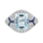 Art Deco Inspired 14k White Gold 4.56ctw Aquamarine Sapphire Diamond Dome Ring