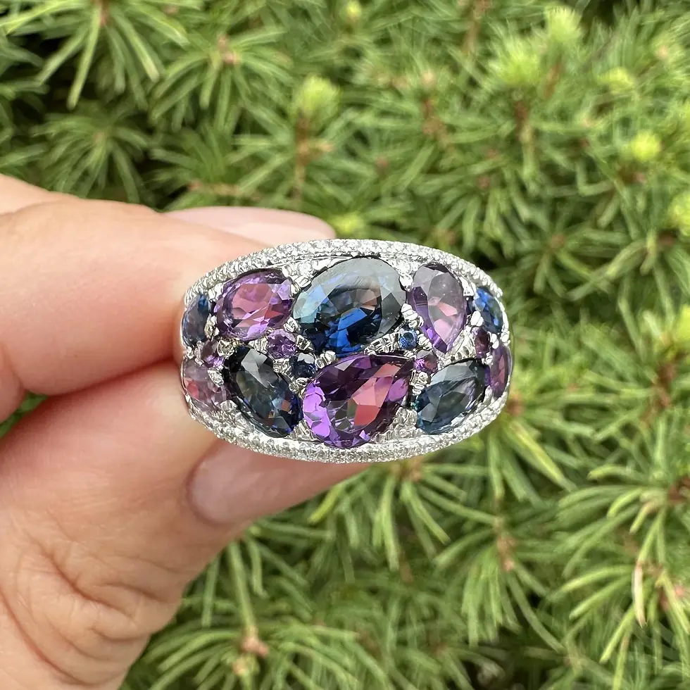 Thumbnail: 18k White Gold 3.34ctw Amethyst Sapphire Diamond Wide Mosaic Design Band Ring