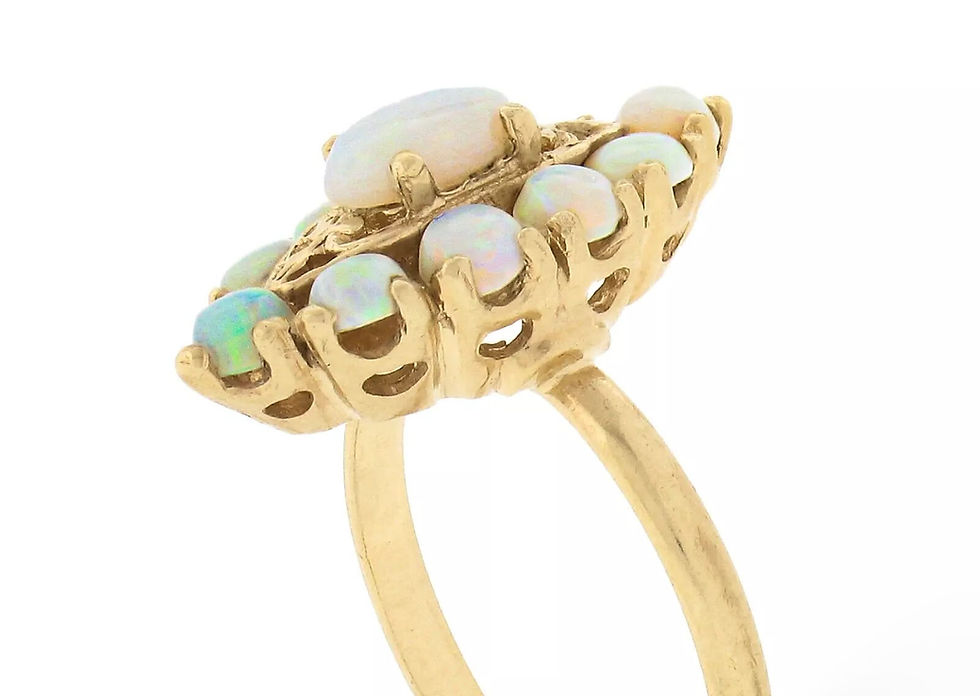 Thumbnail: Vintage 14K Gold Oval Cabochon Opal Cluster Navette Marquise Shape Ring