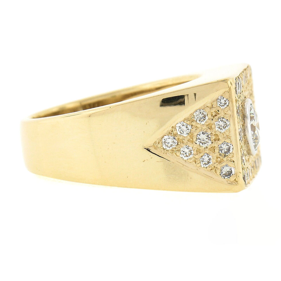 Thumbnail: Vintage Unisex 18k Yellow Gold 0.87ctw Brilliant Diamond Wide Band Cluster Ring
