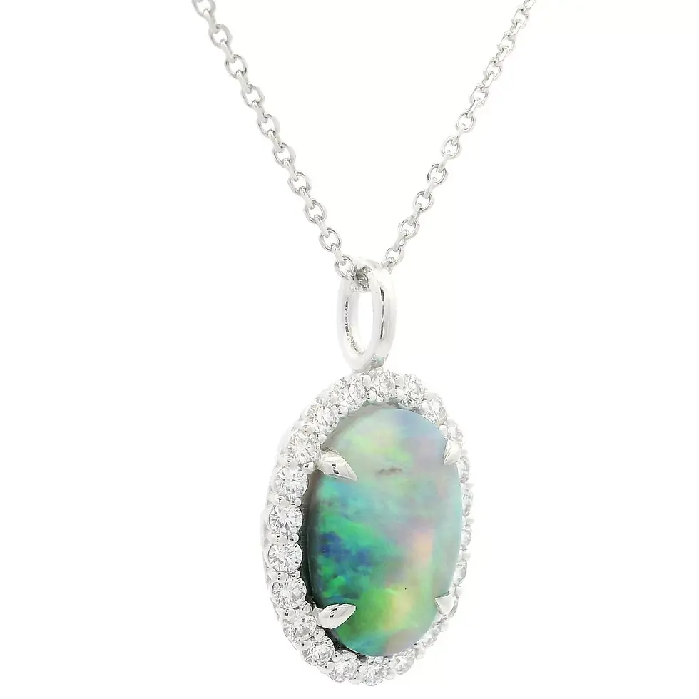 18k White Gold 2.41ctw Opal Diamond Halo Pendant Adjustable Necklace