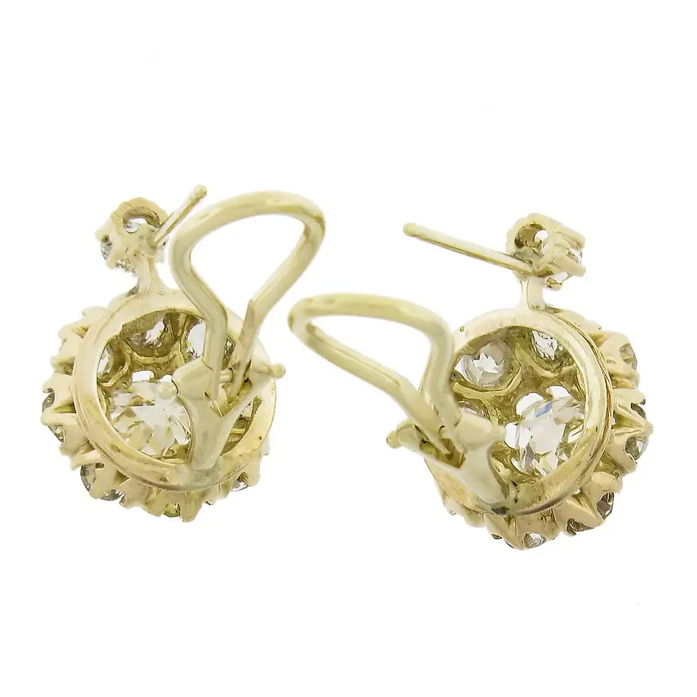 Thumbnail: Antique Victorian 14k Gold 3.5ctw Old Mine Diamond Cluster Drop Dangle Earrings