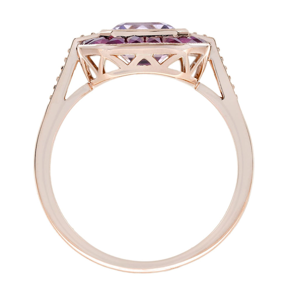 Thumbnail: Art Deco Style 14k Rose Gold 4.50ctw Amethyst and Ruby Halo Ring