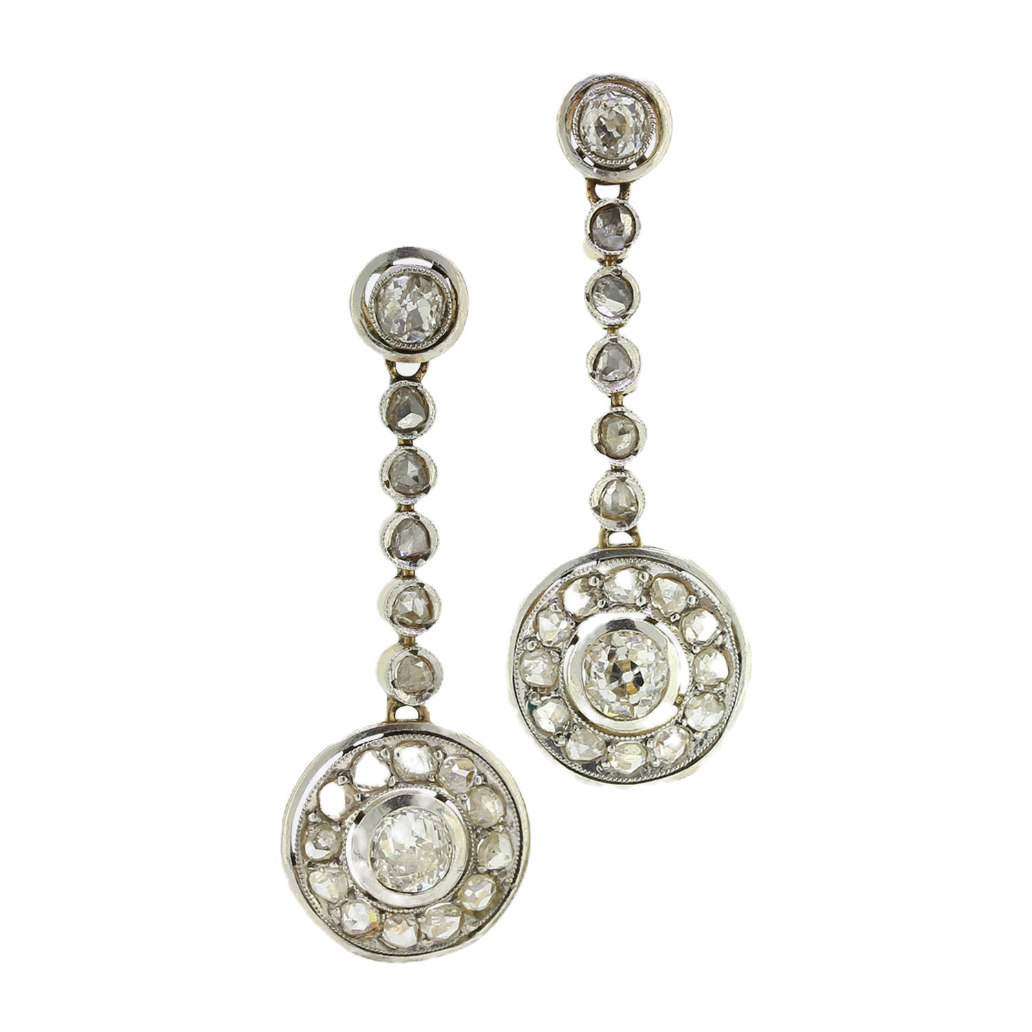 Antique Art Deco 18k Gold Platinum 0.75ctw Diamond Cluster Halo Drop Earrings