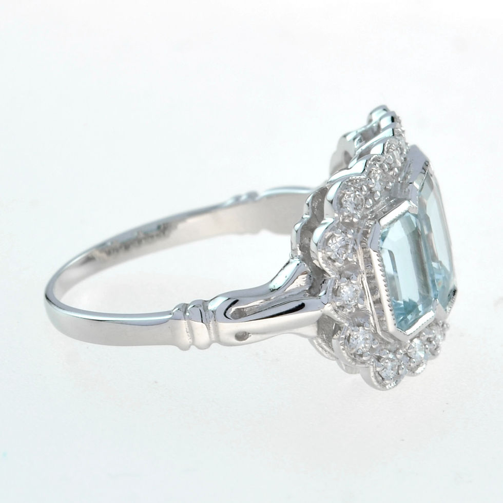 Thumbnail: Art Deco Inspired Platinum 2.59ct Emerald Cut Aquamarine & Diamond Trilogy Ring
