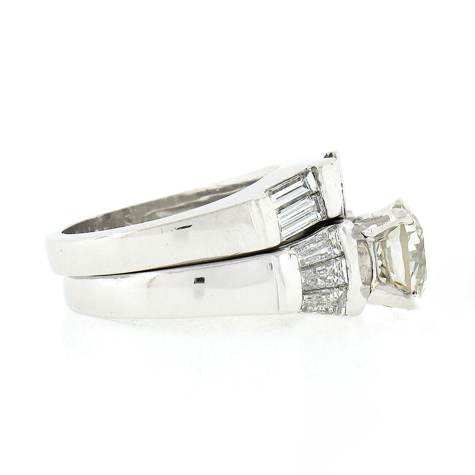 Thumbnail: Vintage Platinum 3.88ctw European Diamond Engagement Ring Wedding Band Set