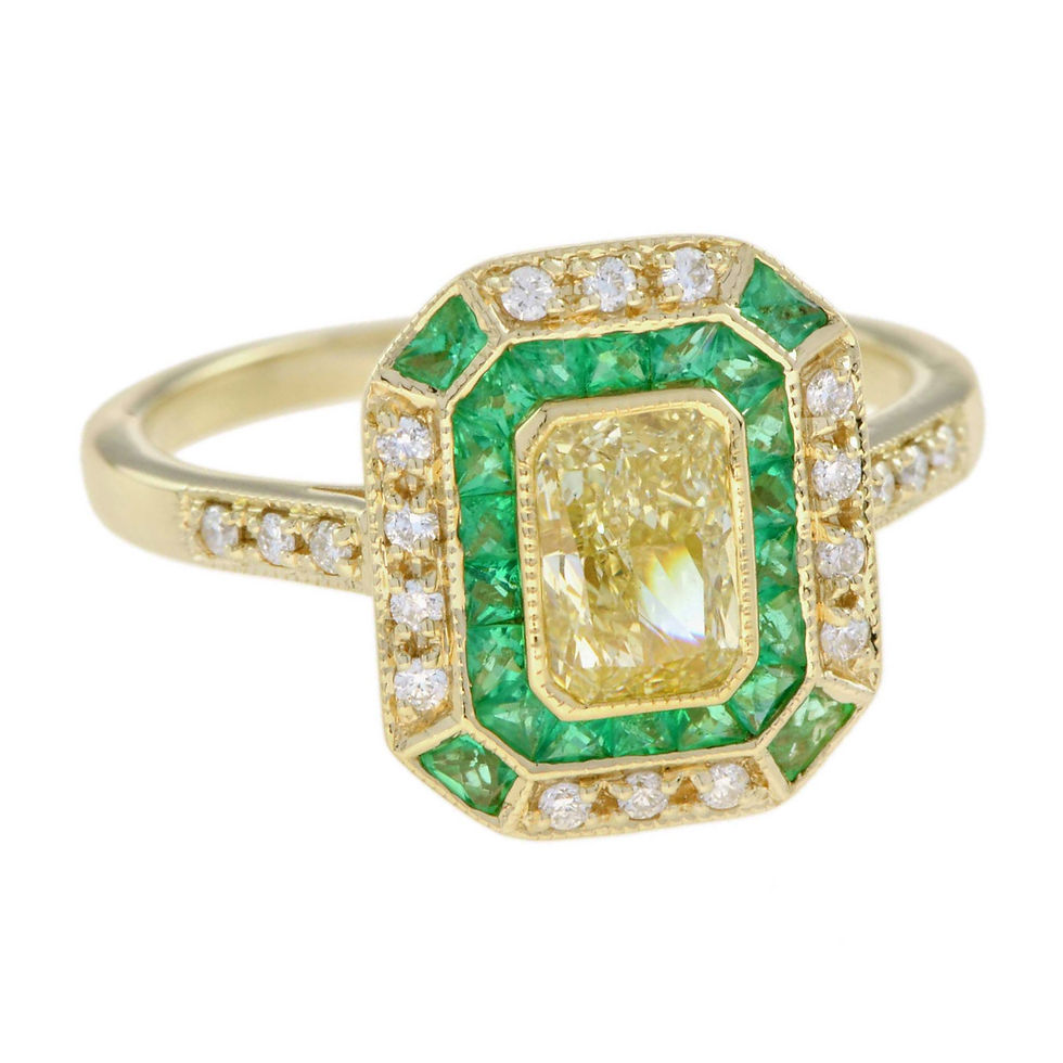 Thumbnail: Art Deco Design 18k Gold 1.92ctw Diamond & Emerald Cut Halo Engagement Ring