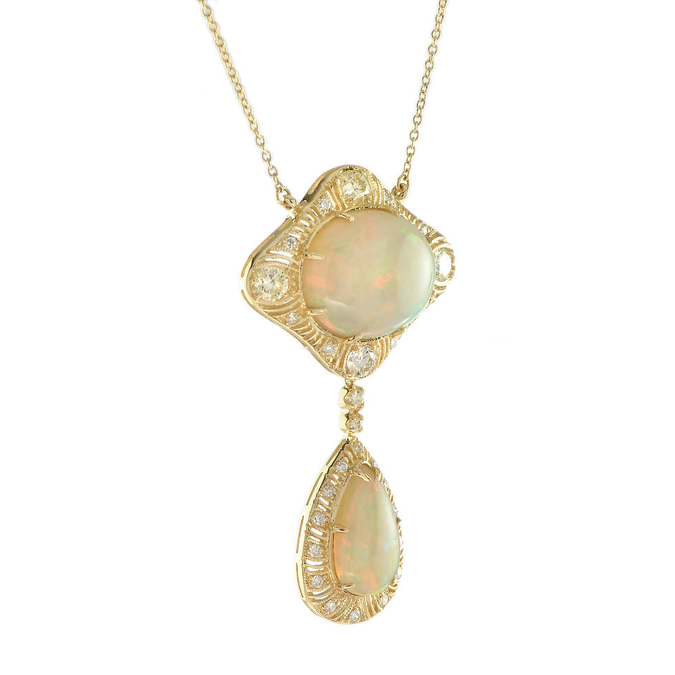 Thumbnail: Antique Inspired 13.69ctw Double Cabochon Opal and Diamond Halo Necklace