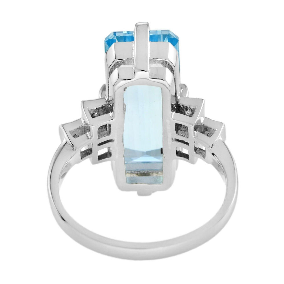 Thumbnail: Art Deco Inspired 18k Gold 5.40ctw Emerald Cut Topaz & Diamond Cocktail Ring