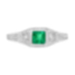 Art Deco Inspired 18k Gold Square Emerald and Diamond Etched Trilogy Ring