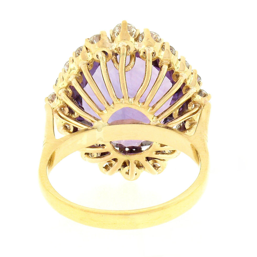 Thumbnail: 14K Yellow Gold 10.61ctw Large Cushion Amethyst Round Diamond Halo Cocktail Ring