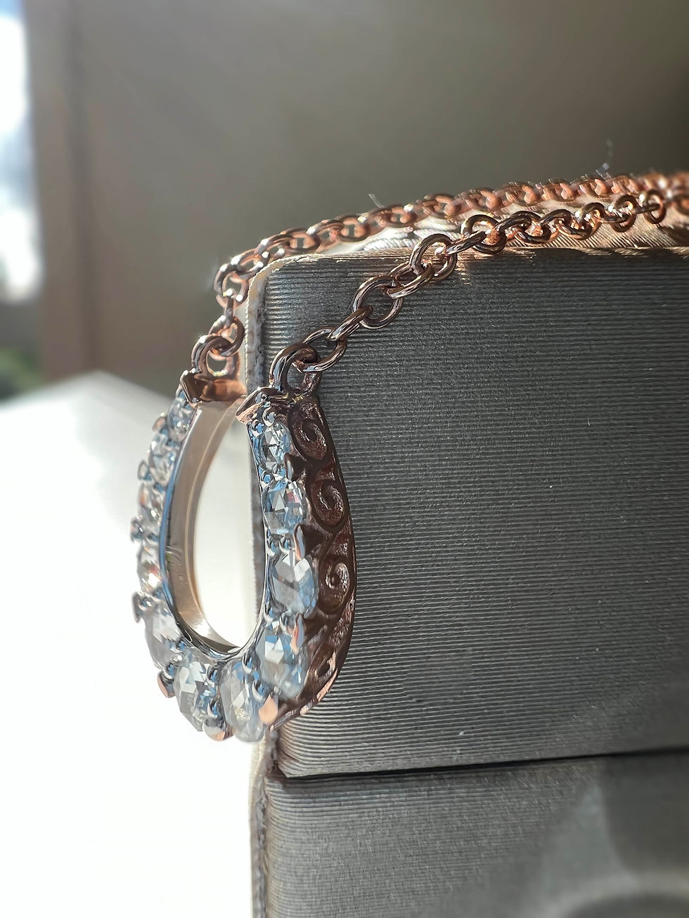 Thumbnail: Victorian Inspired 14k Two-tone Gold 0.50ctw Diamond Horseshoe Pendant Necklace