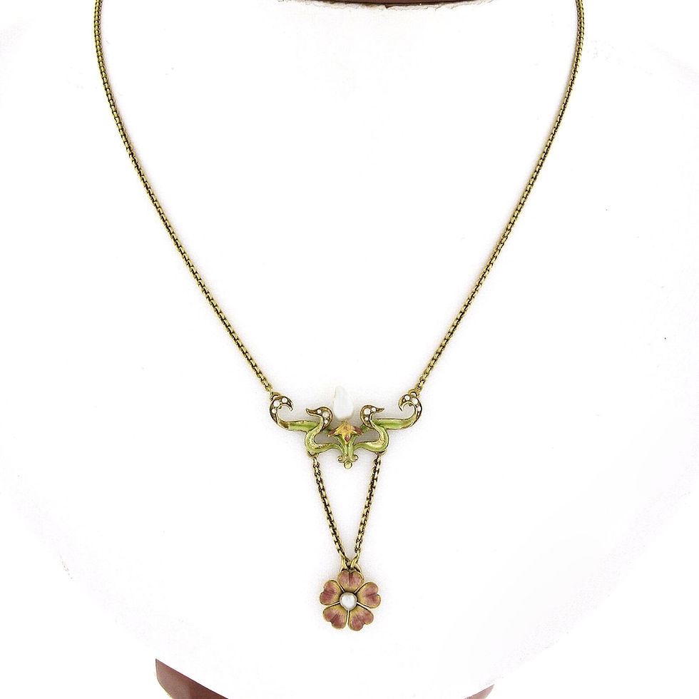 Thumbnail: Antique Art Nouveau 14K Yellow Gold Pearl Flower Necklace