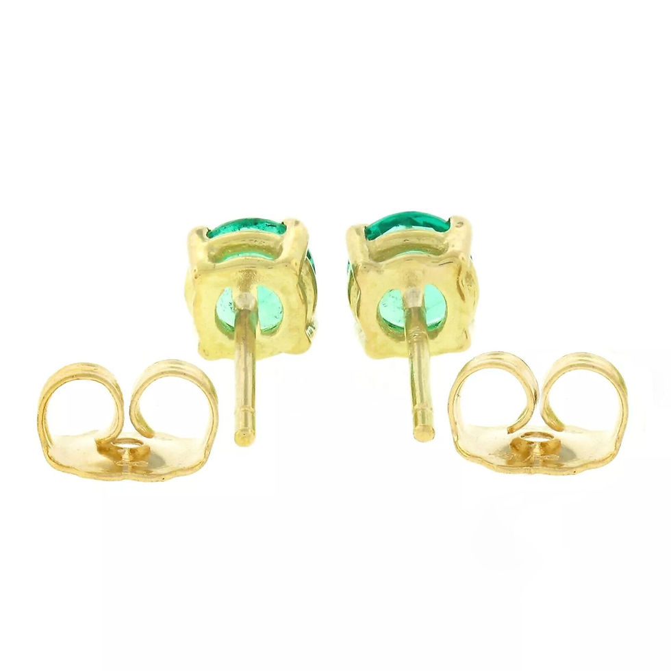 Thumbnail: 18k Yellow Gold 0.69ctw Round Brilliant Prong Emerald Classic Stud Earrings