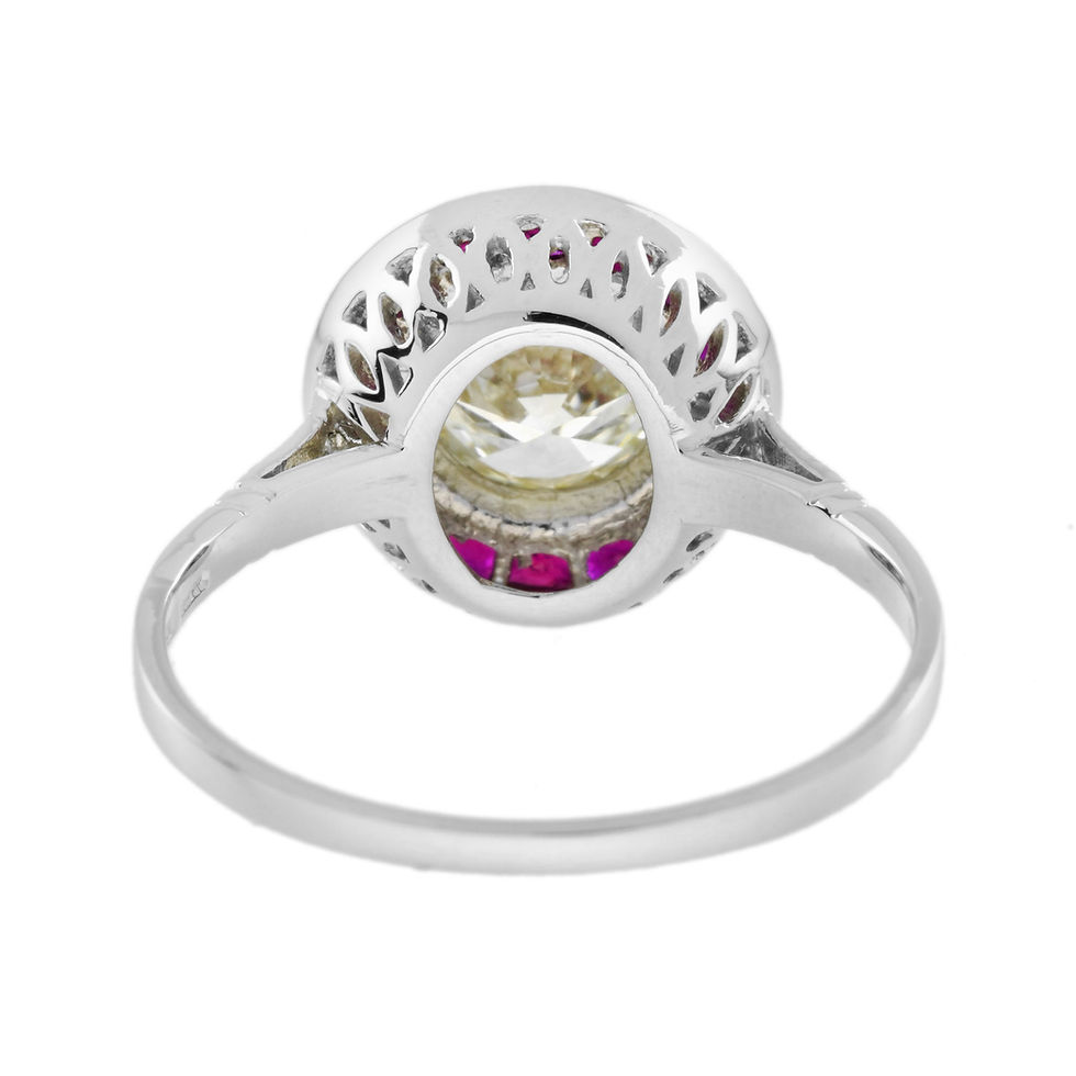 Thumbnail: Art Deco Inspired 1.77ctw Diamond and Ruby Halo Target Engagement Ring