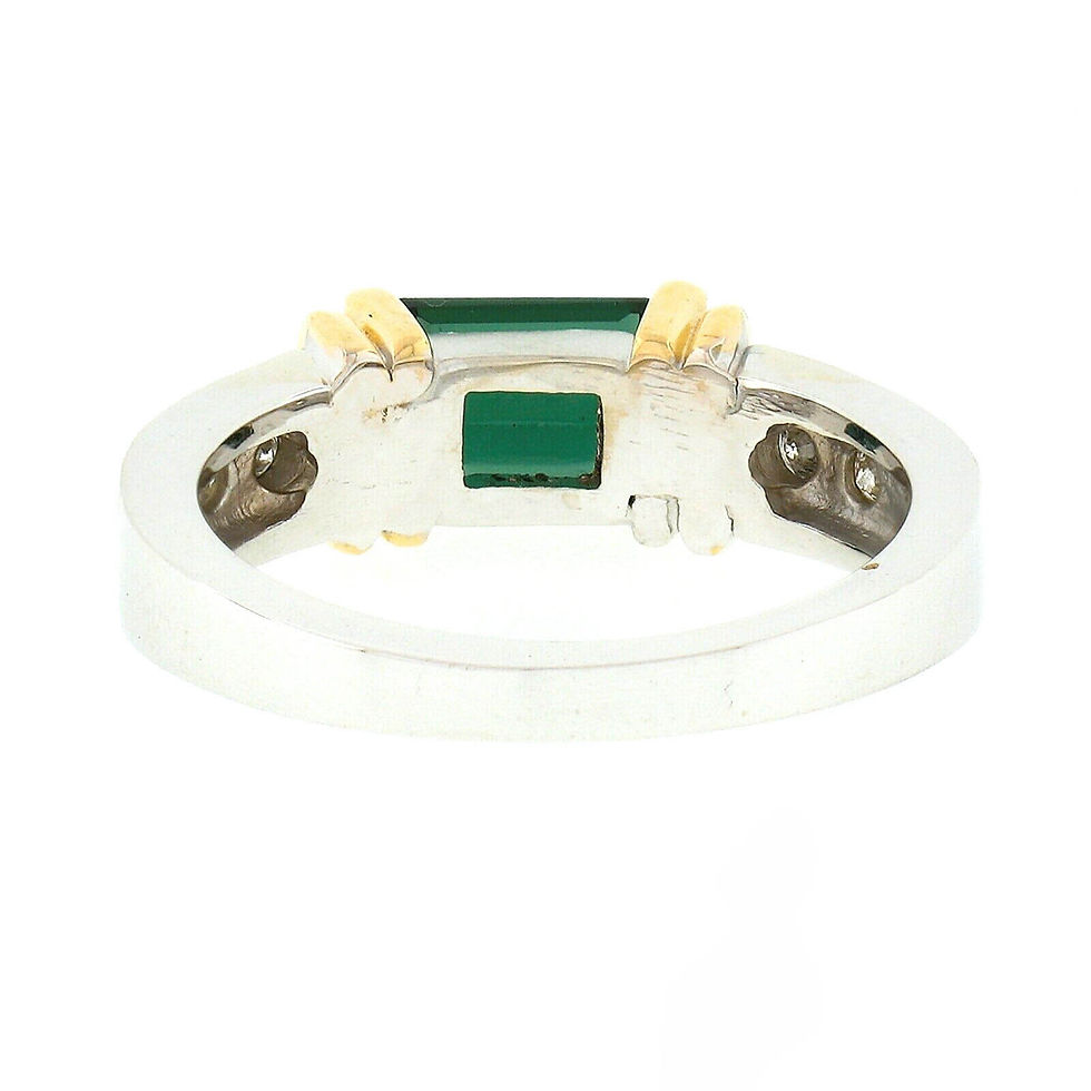 Thumbnail: 14k TT Gold 1.72ctw Rectangular Green Tourmaline Solitaire & Diamond Band Ring