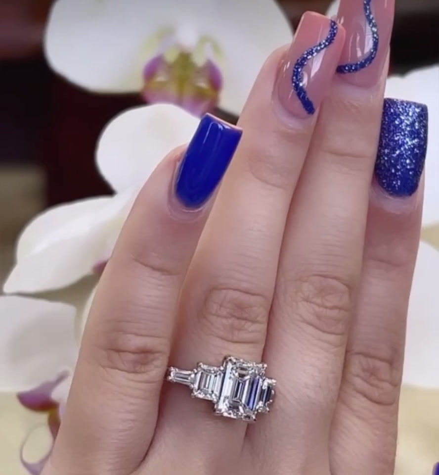 Thumbnail: Art Deco Inspired Platinum 3.80ctw Emerald Baguette Cut Diamond Engagement Ring