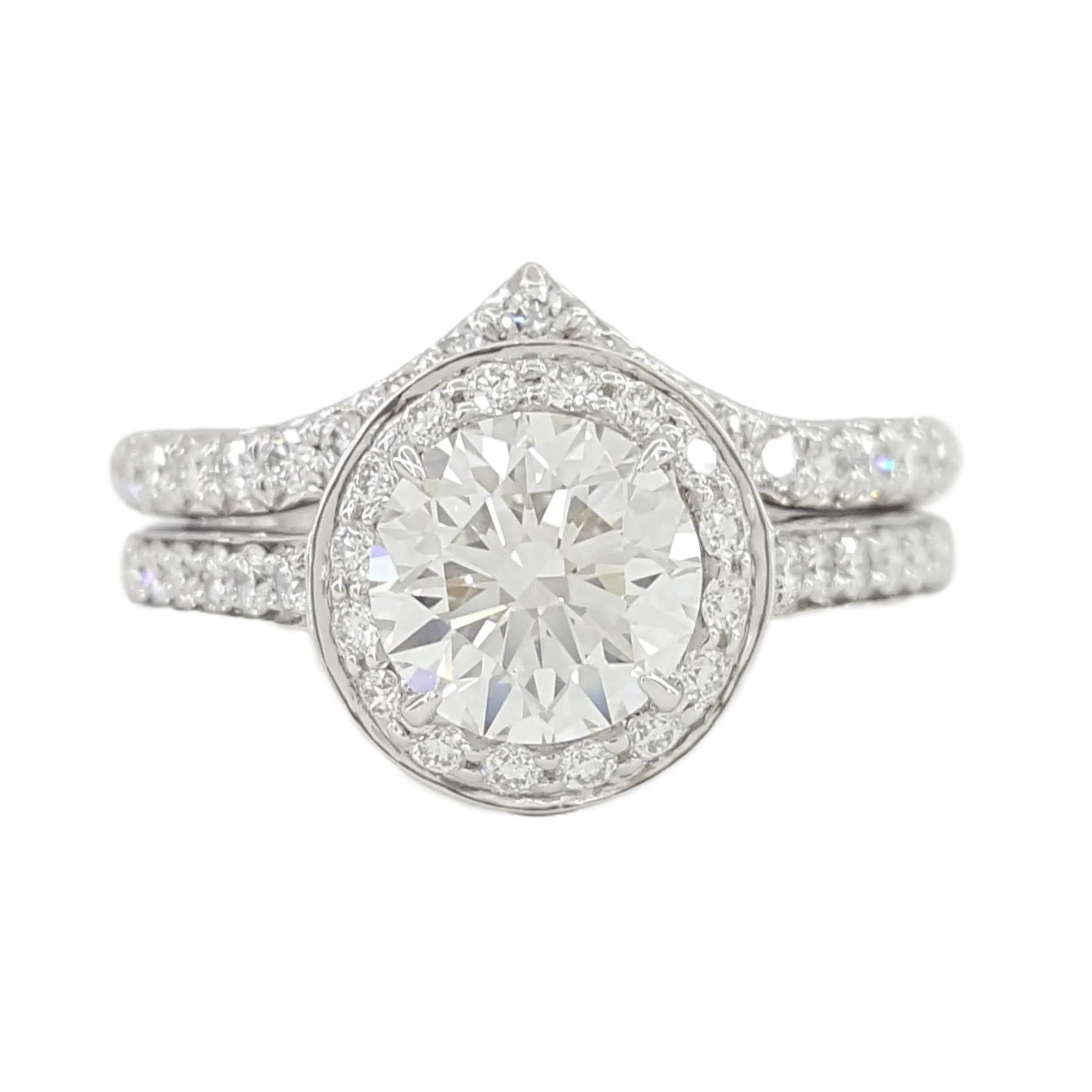 Tiffany & Co Soleste 1.40ctw Round Diamond Halo Engagement Ring Set