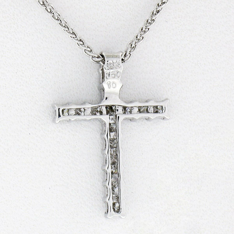 Thumbnail: 18K White Gold 0.47ctw Princess Prong Diamond Slide Cross Pendant Necklace