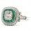 Thumbnail: Art Deco Inspired Platinum 2.73ctw Old Cut Diamond and Emerald Double Halo Ring