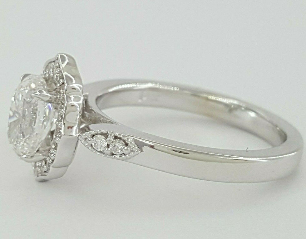 Thumbnail: NEW 14K White Gold 1.14ctw Oval Antique Style Diamond Halo Engagement Ring