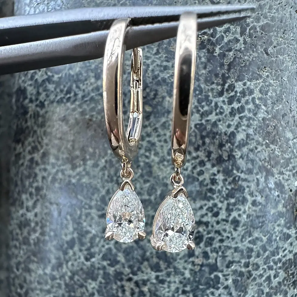 14k Yellow Gold 0.94ctw Pear Natural Diamond Drop Hoop Earrings