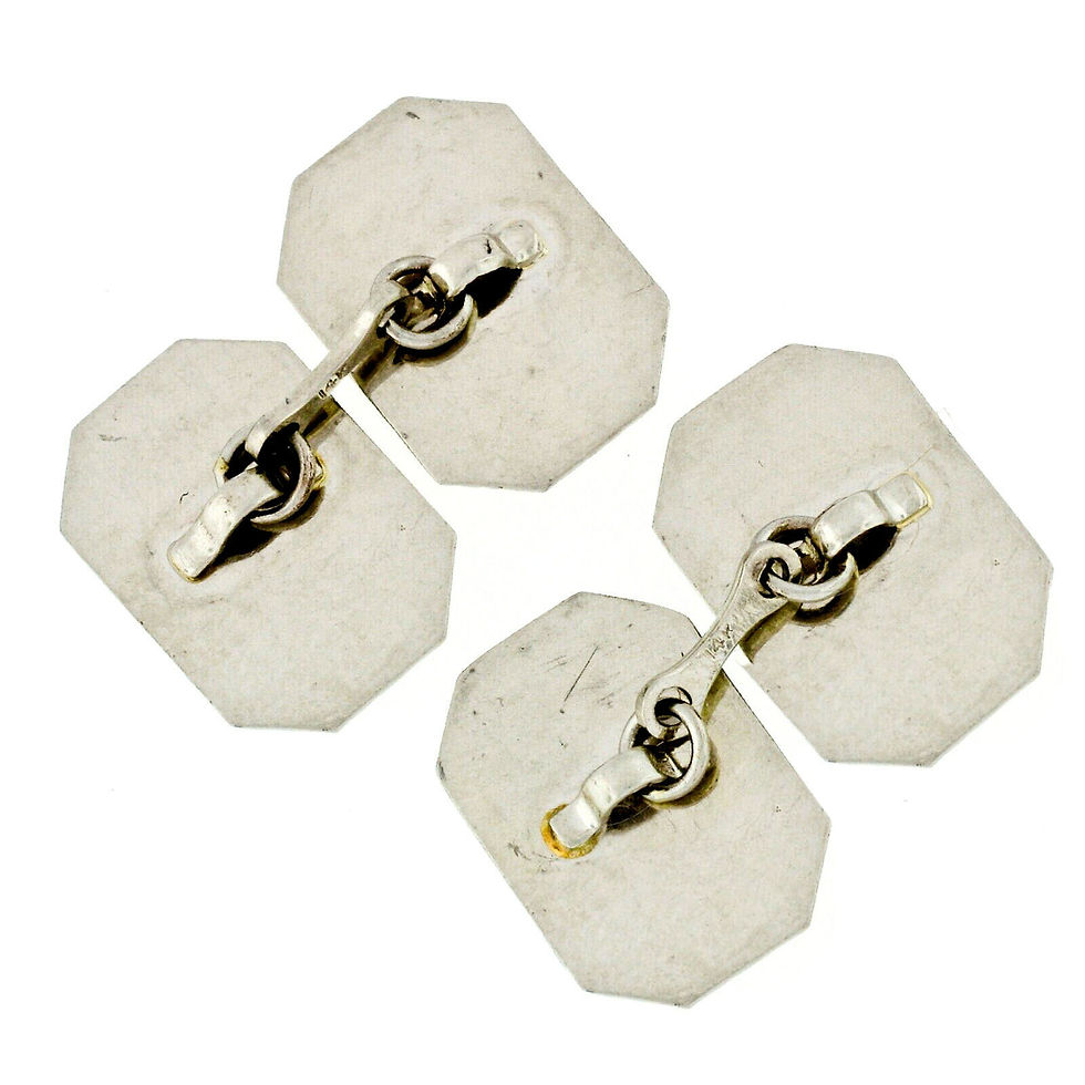 Thumbnail: Antique Art Deco 14k White Gold Hand Etched and Engraved Rectangular Cufflinks