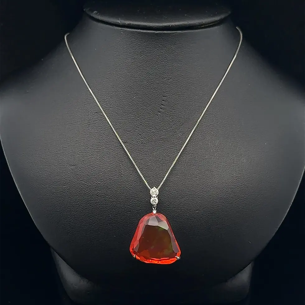 Thumbnail: Platinum Large Free Form Fire Jelly Opal and Diamond Pendant Necklace