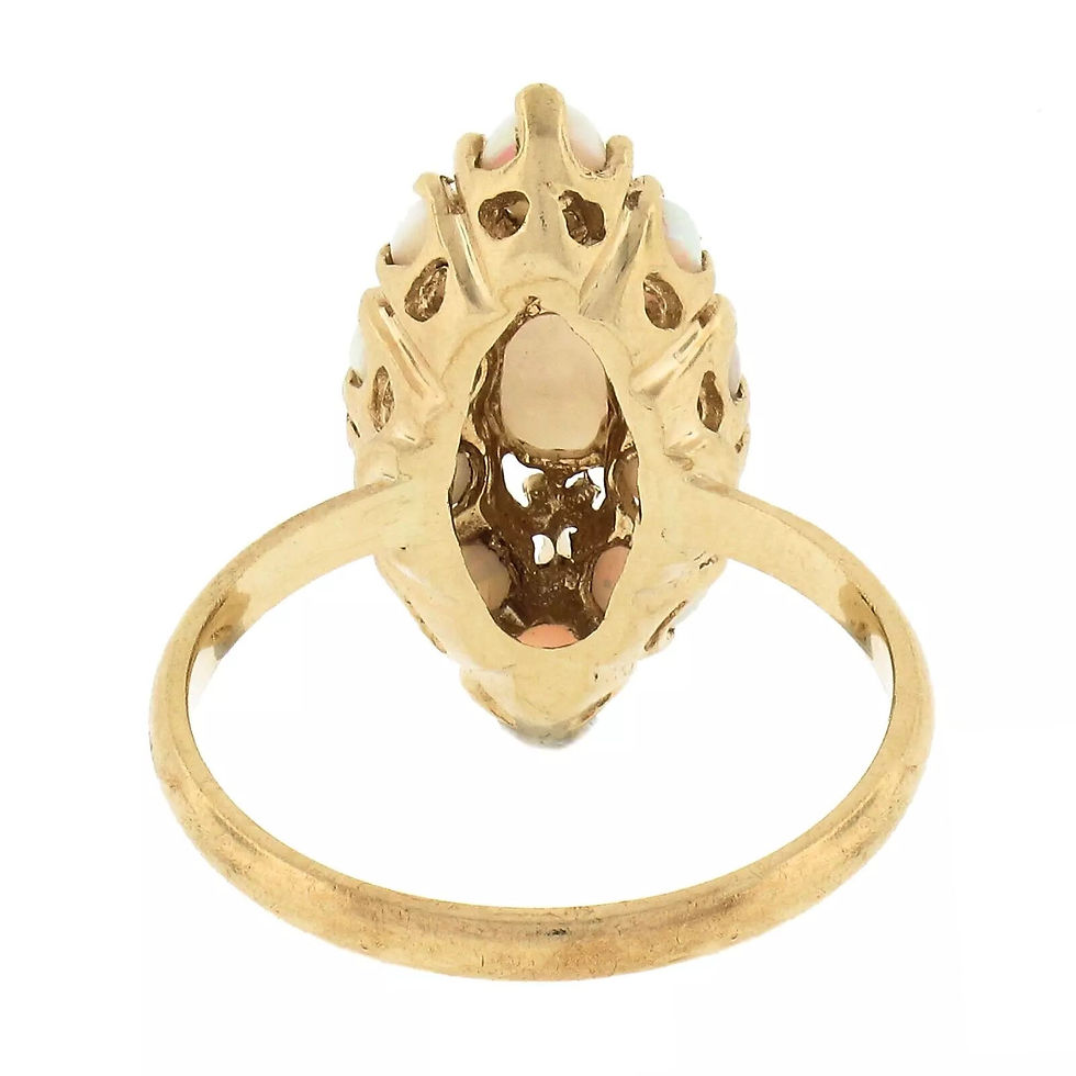 Thumbnail: Vintage 14K Gold Oval Cabochon Opal Cluster Navette Marquise Shape Ring