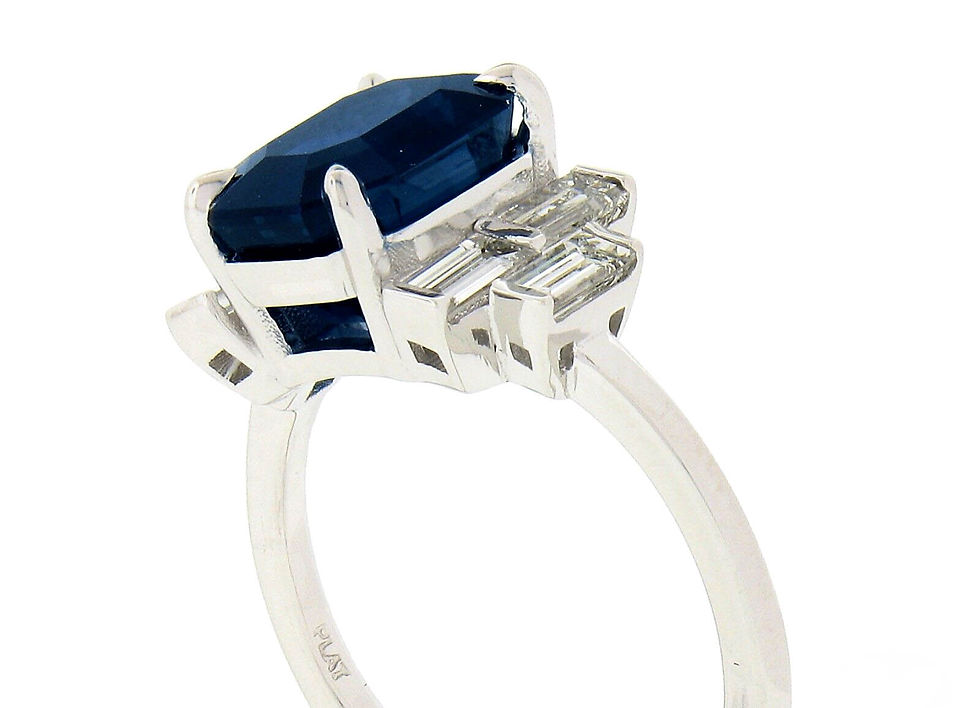 Thumbnail: NEW Platinum 5.60ctw Emerald Cut Sapphire Solitaire & Diamond Ring