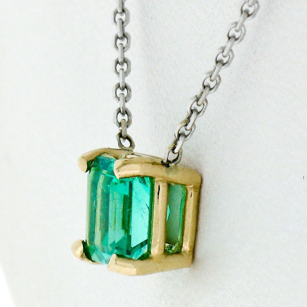 Thumbnail: 14K Two Tone Gold 0.98ct Square Colombian Emerald Solitaire Pendant Necklace