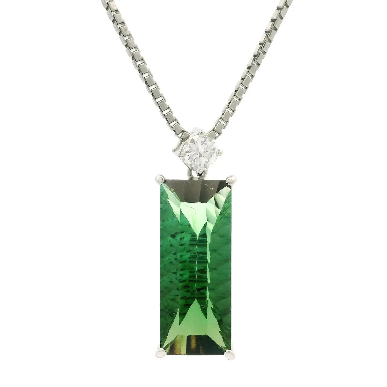 Platinum 9.09ct Long Rectangular Tourmaline Diamond Pendant Adjustable Necklace