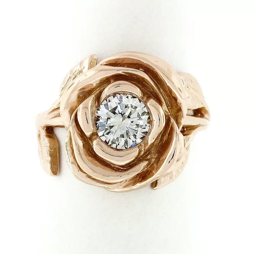Thumbnail: Handmade 18k Rose Gold 0.72ct  Diamond Feminine Flower Rose Ring